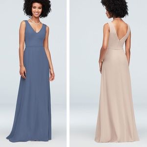 Steel Blue Chiffon V-Neck Tank Bridesmaid Dress
